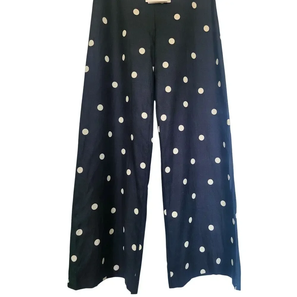 Sézane Tymo Linen Wide Leg Polka Dot Pants Black Ecru Size 36 US 4 NWT